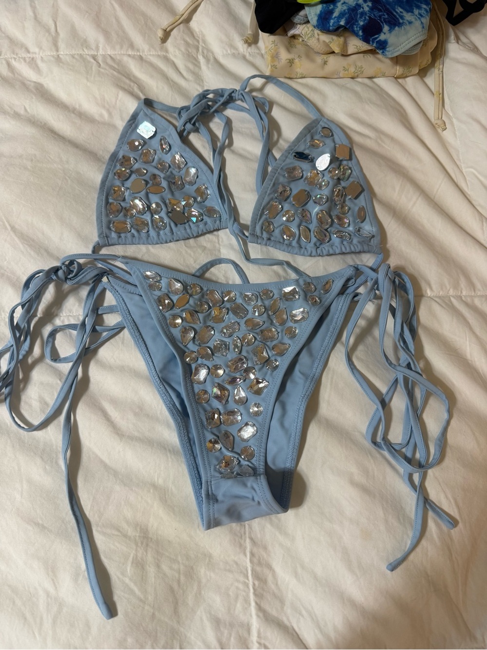 Hot & Delicious Light Blue Embellished Tie-Side Bikini